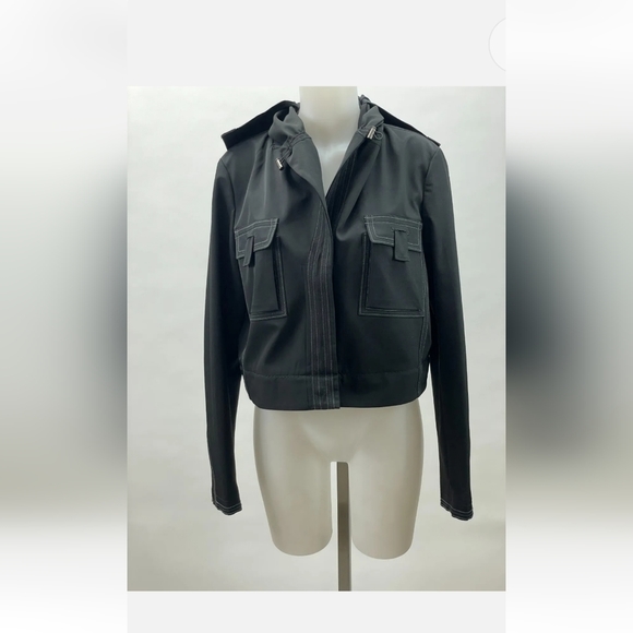 ELIE TAHARI Convertible Adriano Nylon TRENCH COAT ZIPS OFF 2 JACKET W/HOOD SZ L - Picture 4 of 5